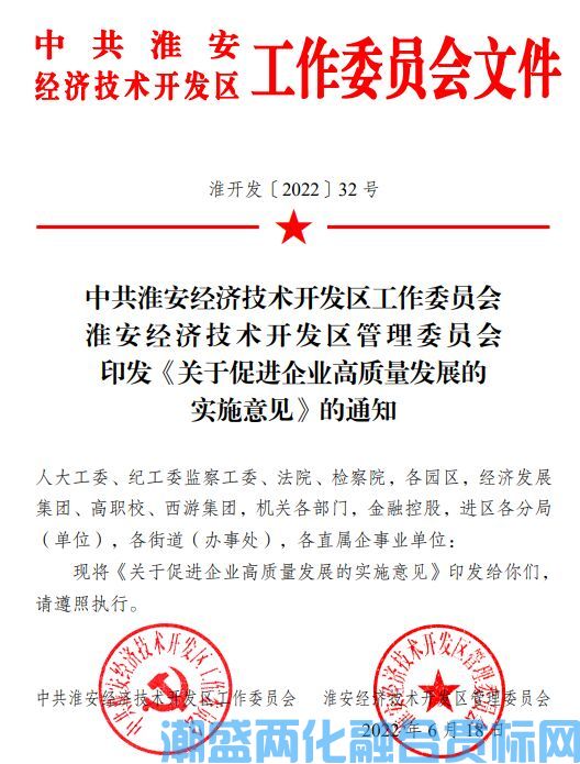 淮安市经开区两化融合贯标奖励政策：关于促进企业高质量发展的实施意见